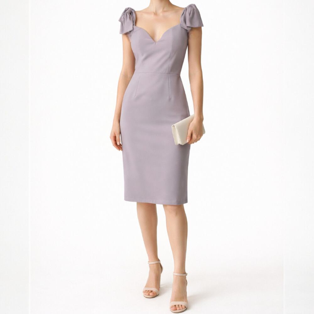 Maniju Sweetheart Dusty Lilac Bow Strap Sheath Dress Womens Small Cocktail Party
